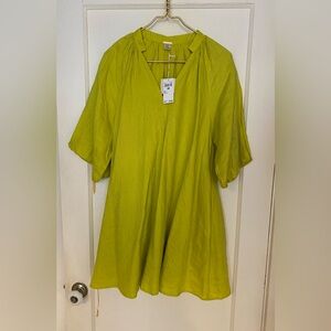 NWT Magaschoni 100% linen chartreuse mini dress, Medium